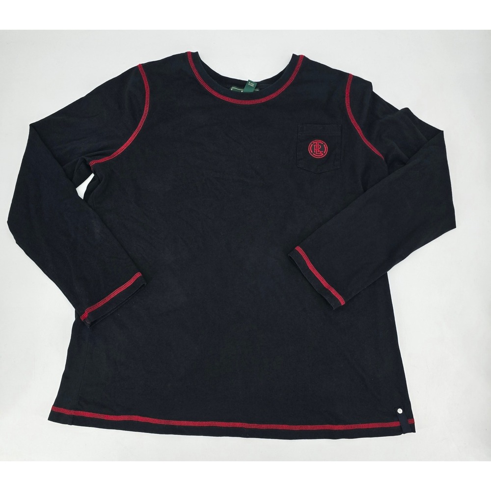 Vintage Y2K Lauren Ralph Lauren Active Top 1X Black Red Contrast Stitch LRL